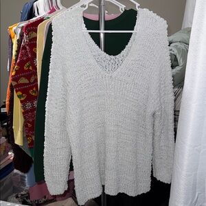 Women's White V-Neck Sweater